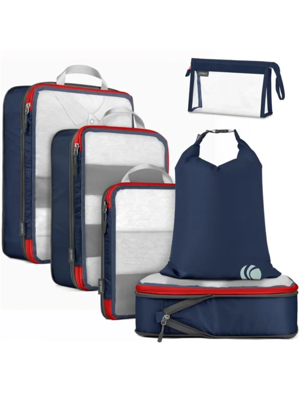 6 Piece Compression Packing Cubes Mesh Travel Carry On Luggage Organizer Blue